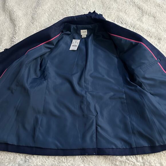 Women's Beautiful J Crew Linen Blazer Ruffle Accent NWT Blue H4911 Sz 6 - Picture 6 of 7